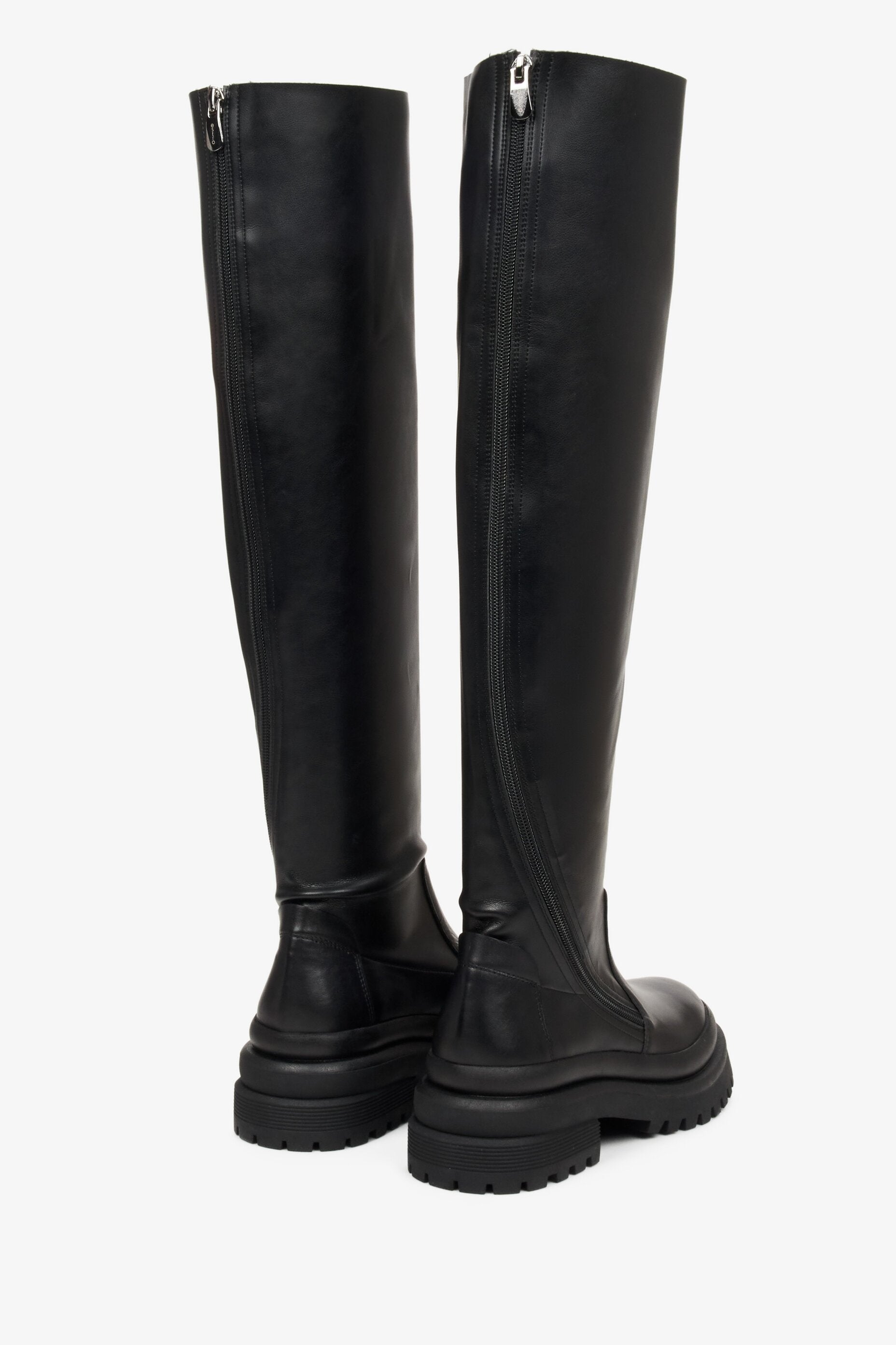 Women's Black Knee High Boots made of Genuine Leather Estro ER00112011