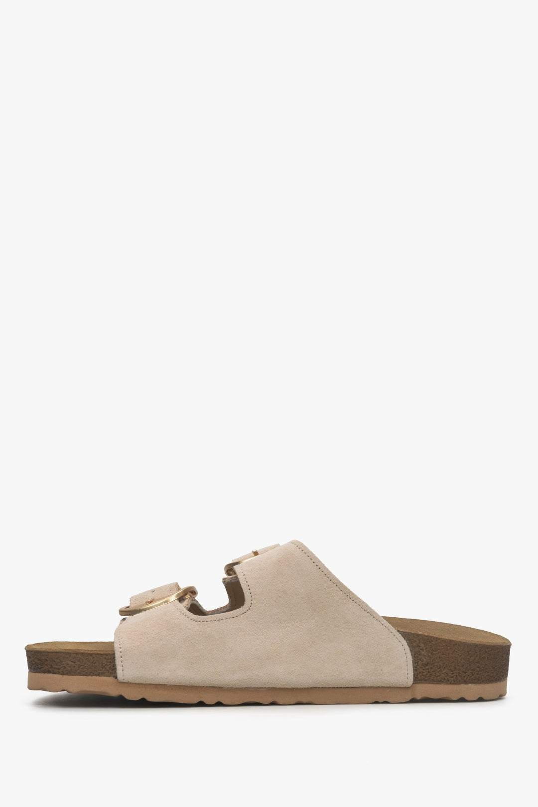 Women's beige Estro velour sandals - shoe profile.