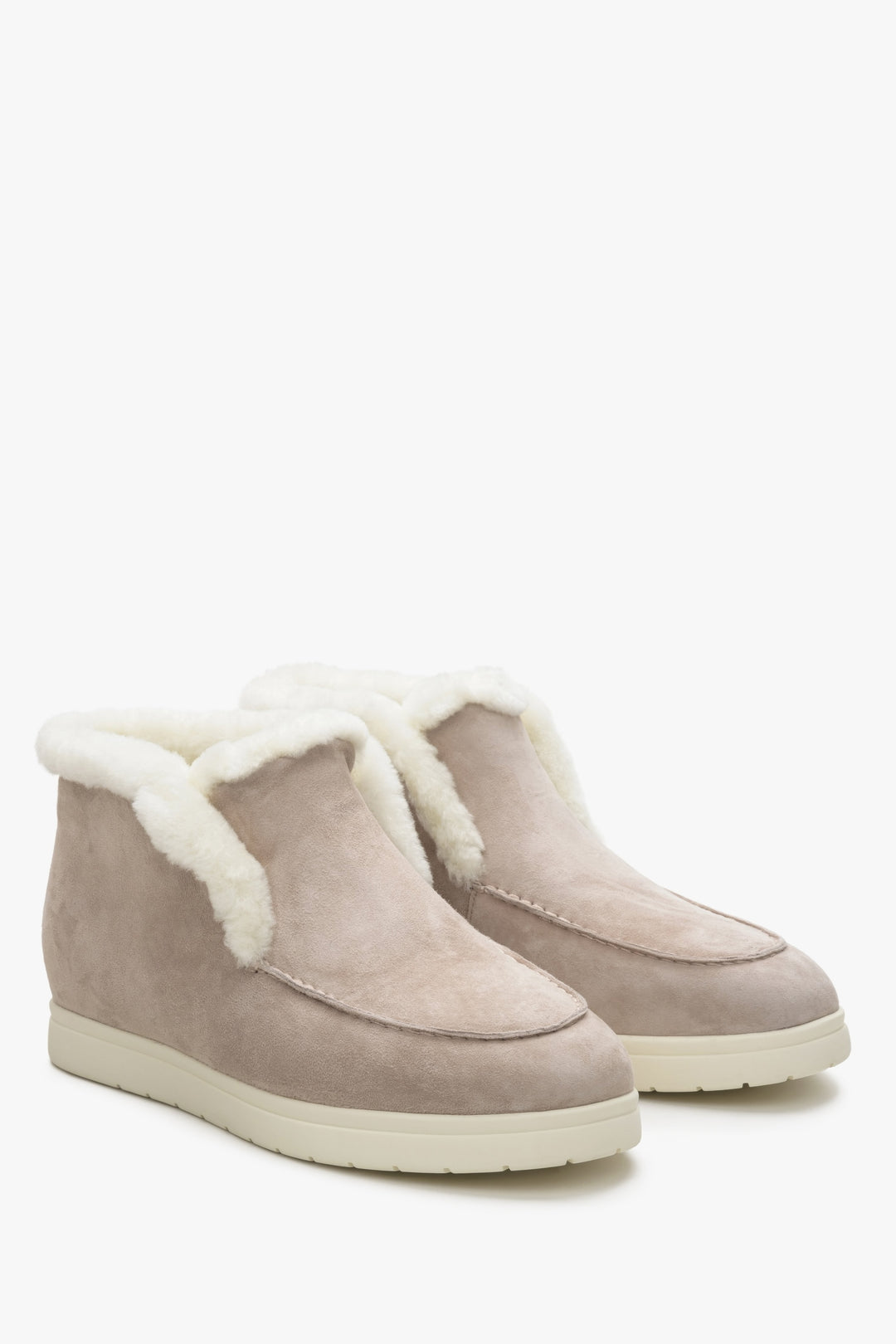 Women's Pale Pink Low-Top Boots made of Genuine Velour & Fur Estro ER00114380