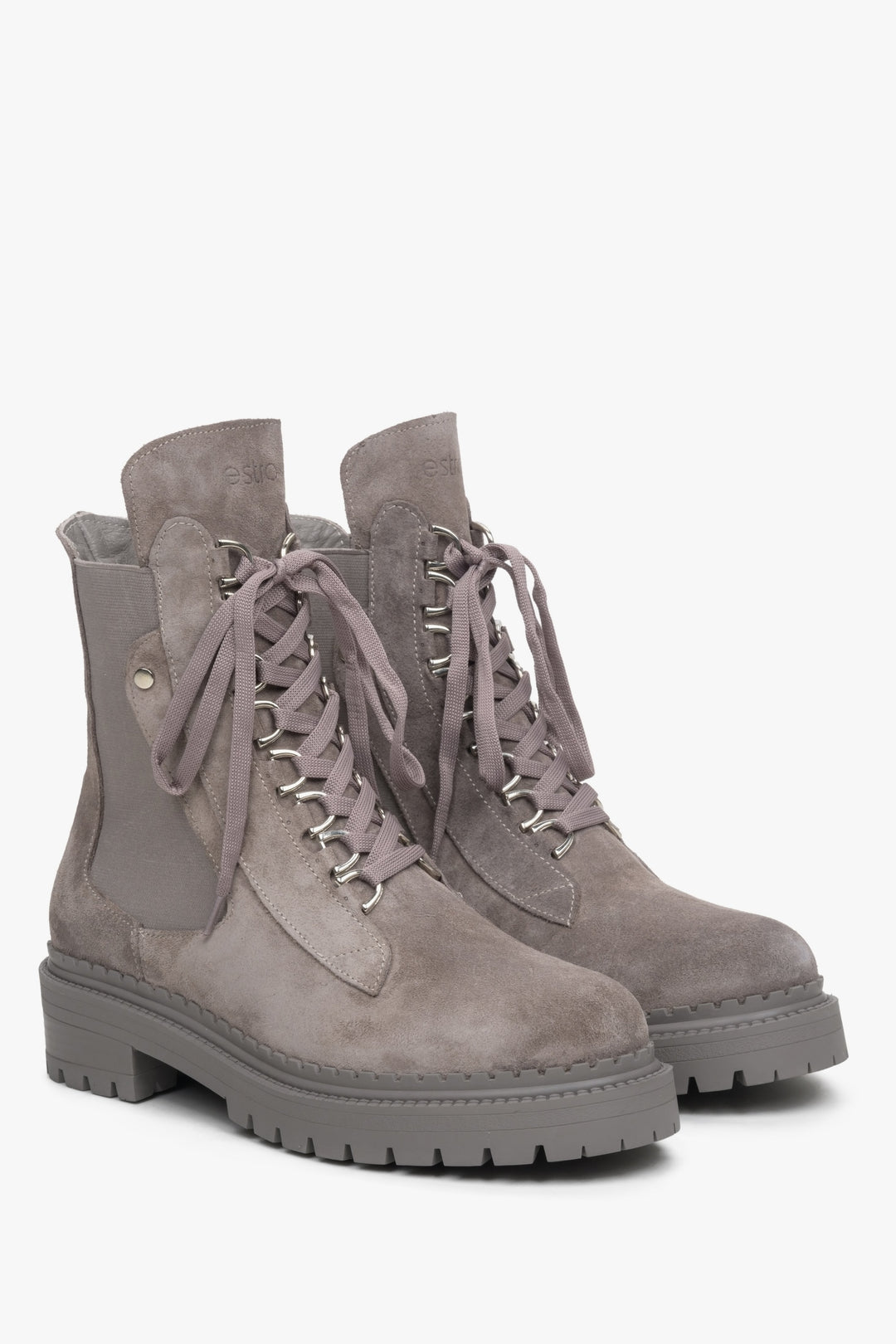 Women's Lace-Up Ankle Boots in Grey made of Velour & Textile Estro ER00114044