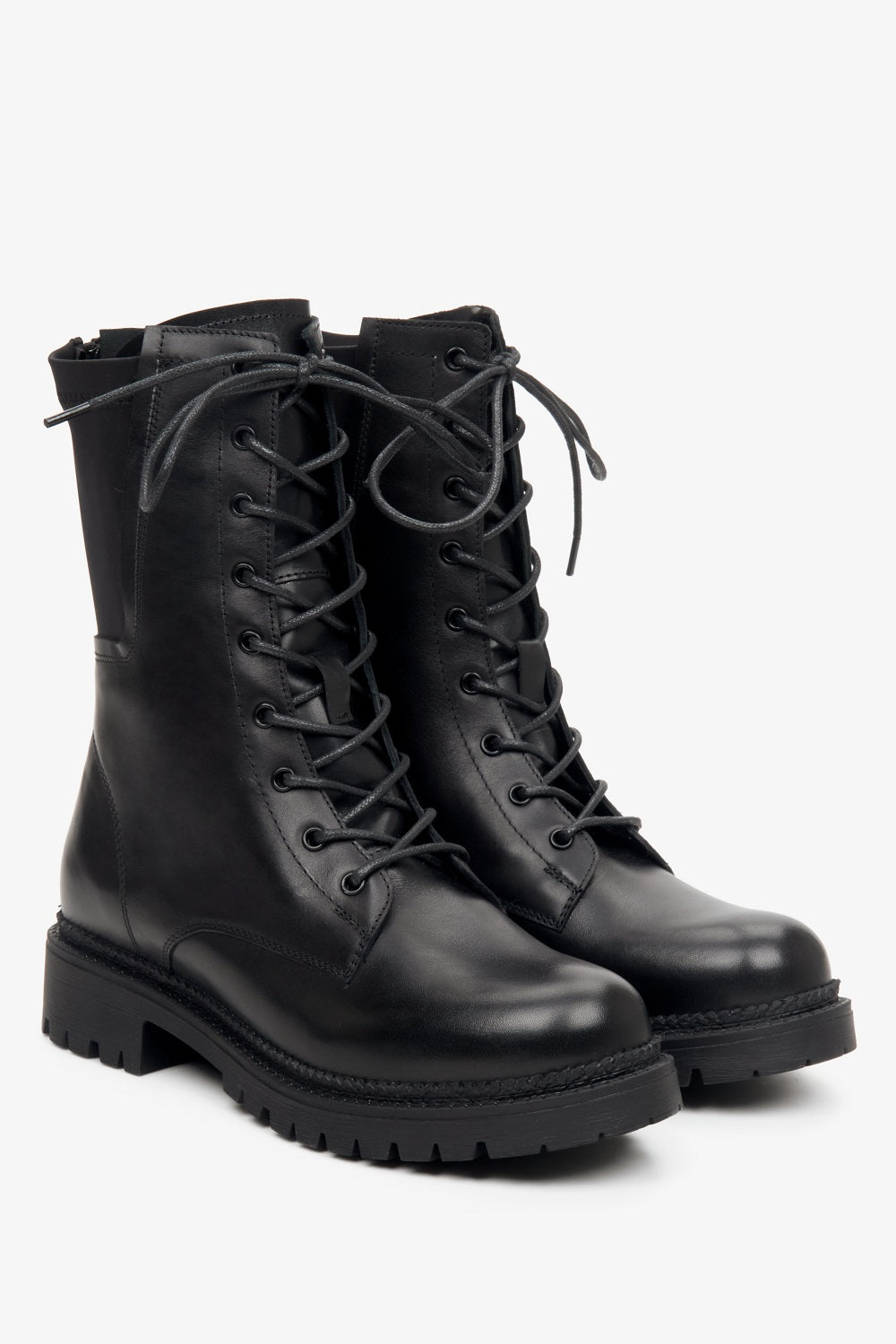 Women's Black Leather Lace-up Ankle Boots Estro ER00111837.