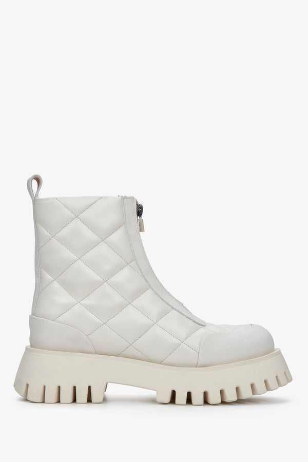 Women's White Leather Quilted Boots for Winter Estro ER00111822