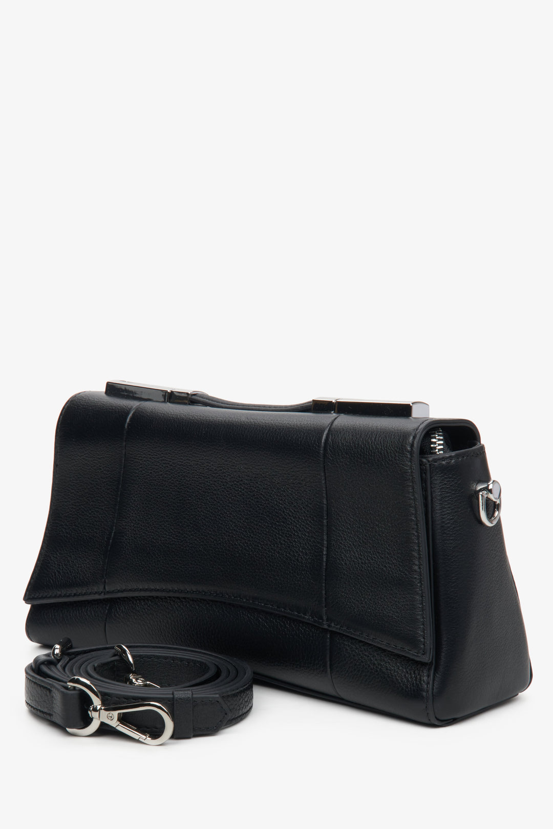 Women's black shoulder bag with an adjustable strap.