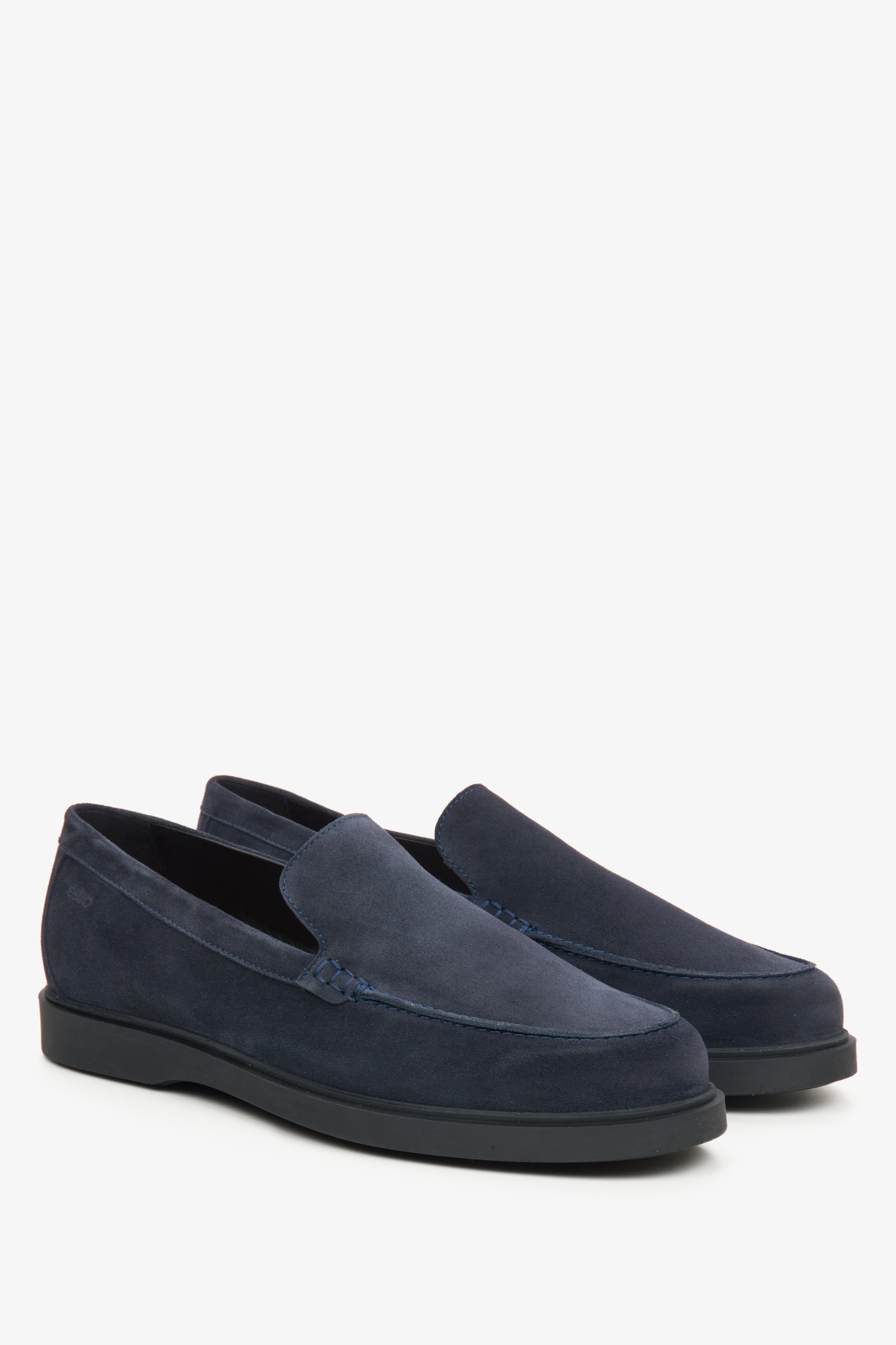 Men's dark blue velour moccasins Estro.