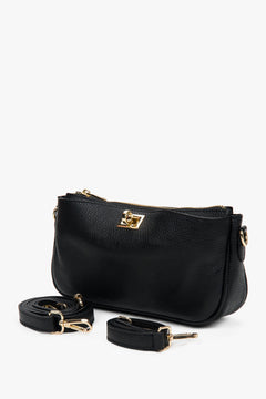 Black leather women's premium crossbody bag – small, elegant, estro.