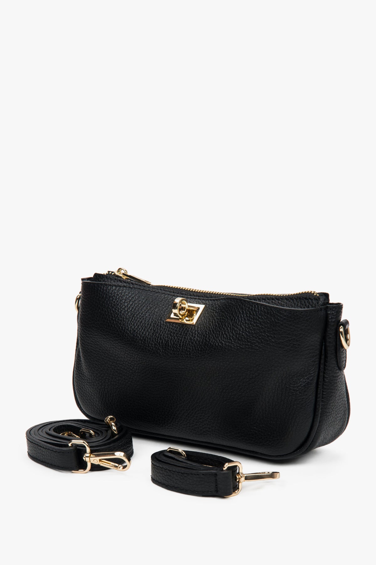 Black leather women's premium crossbody bag – small, elegant, estro.