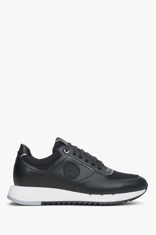 Men's Black Leather Sneakers with Elastic Sole for Spring ⠂ESTRO