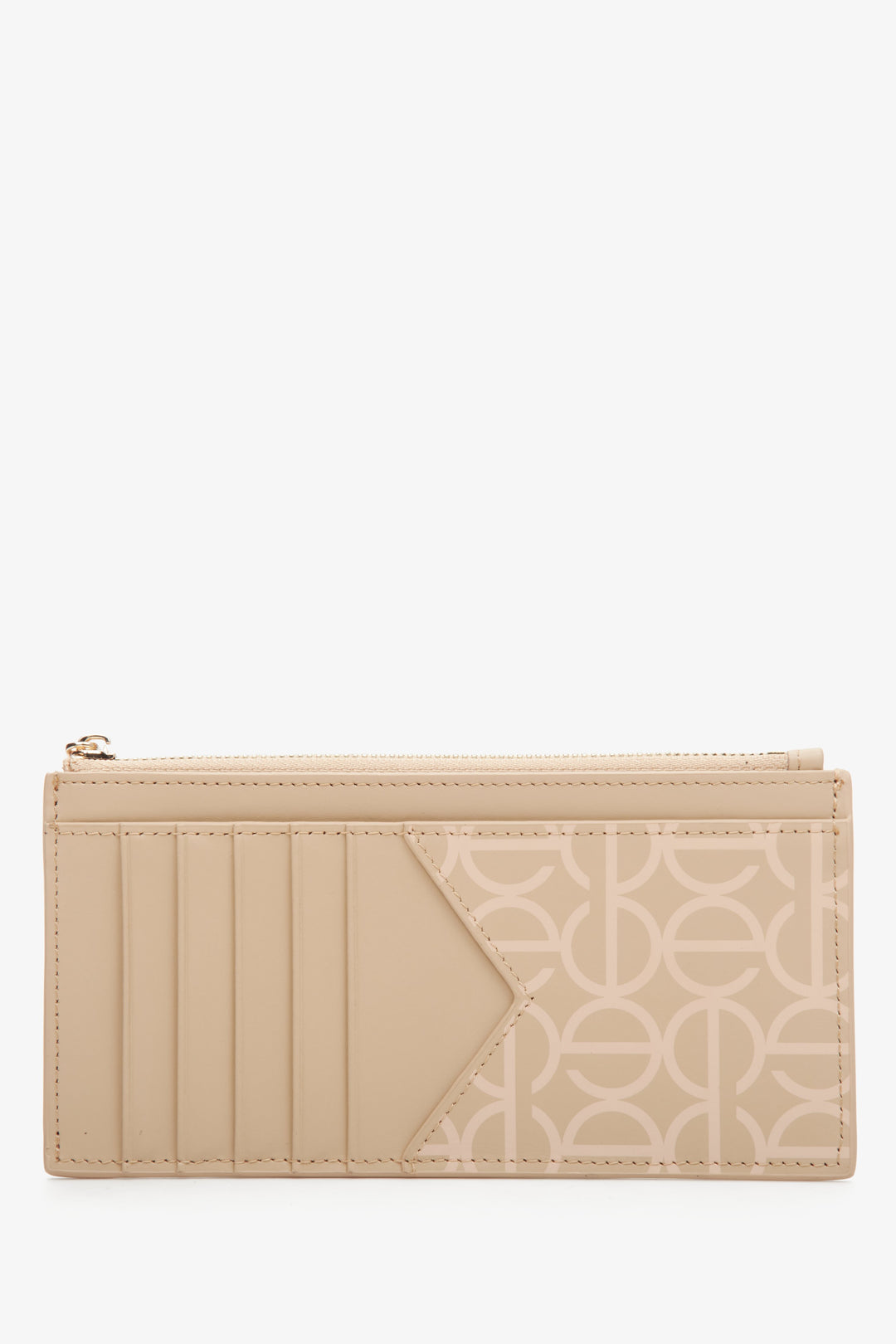 Large beige women's wristlet by Estro, made of genuine leather with golden accents - reverse side.
