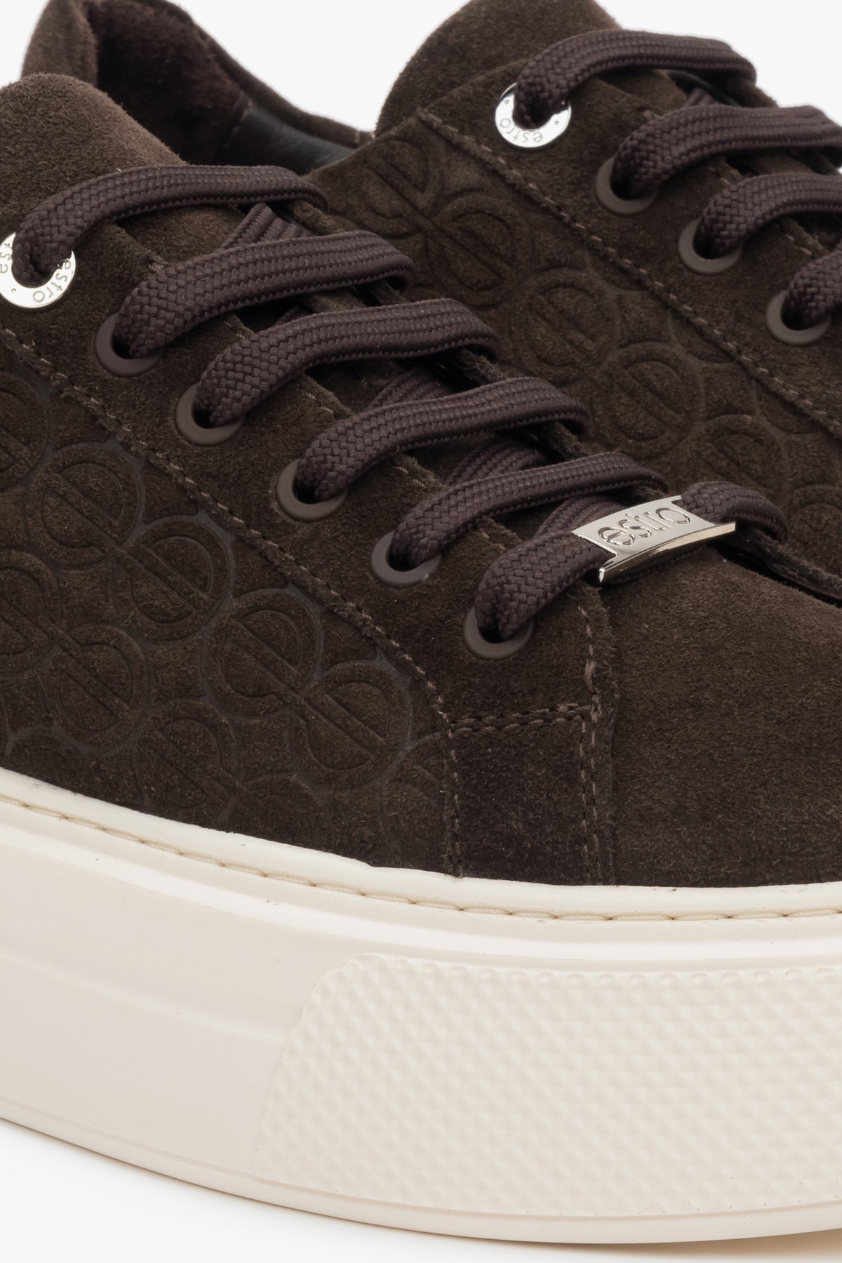 Chunky dark brown women's sneakers made of natural velour by Estro.