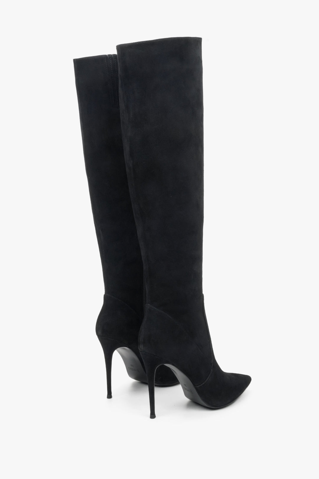 Women's black velour stretchy boots.