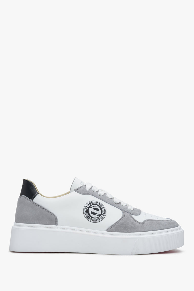 White and grey women's sneakers made of genuine leather by Estro.