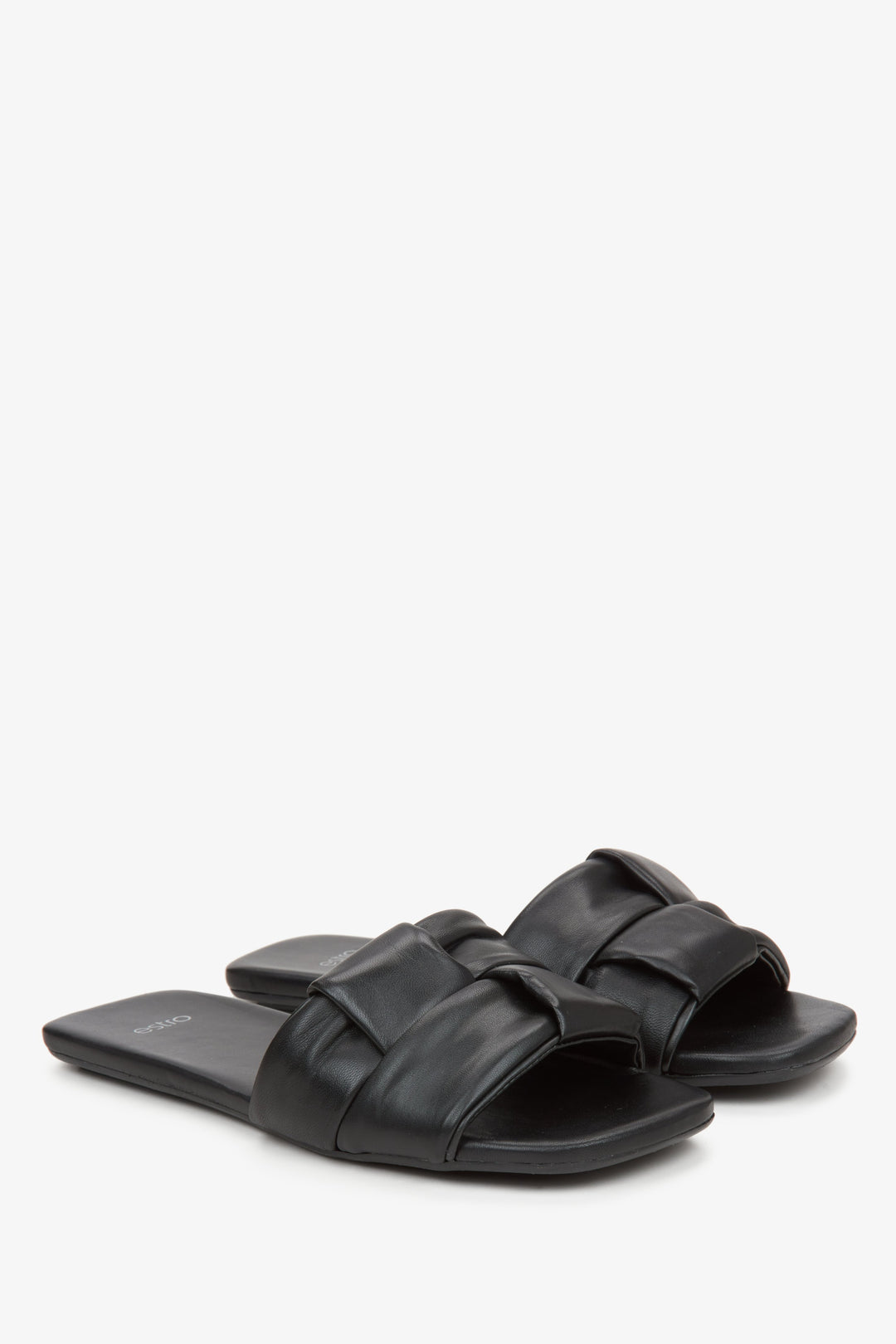 Estro Women's Slide Sandals in Black Patch Leather