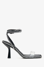 Women's Black Rhinestone-Embellished Heeled Sandals Estro ER00114302