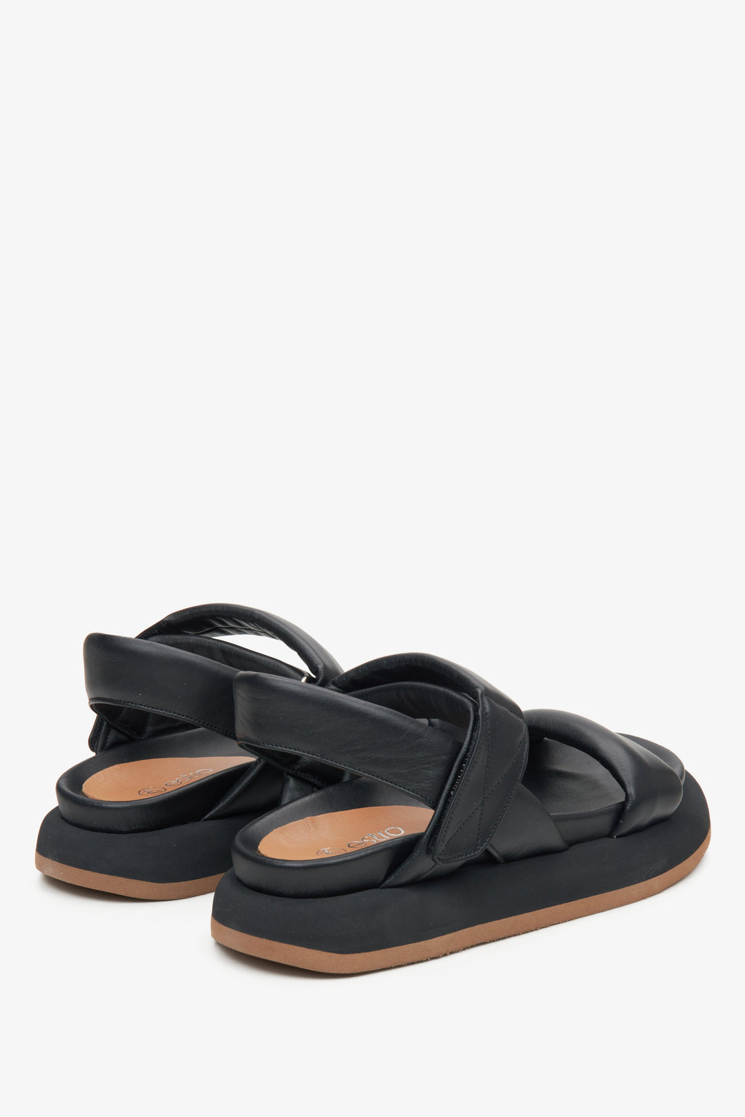 Women's black leather sandals with soft straps by Estro.