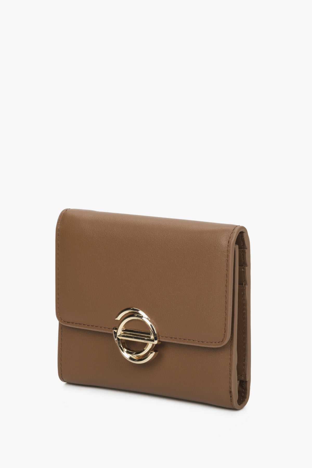 Women's small brown wallet made of genuine Leather with golden embellishments by Estro.