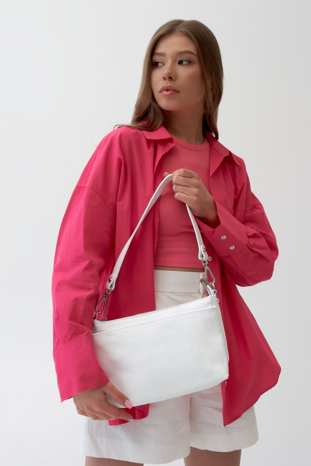 Women's White Crossbody Bag Genuine Leather Estro ER00109536.
