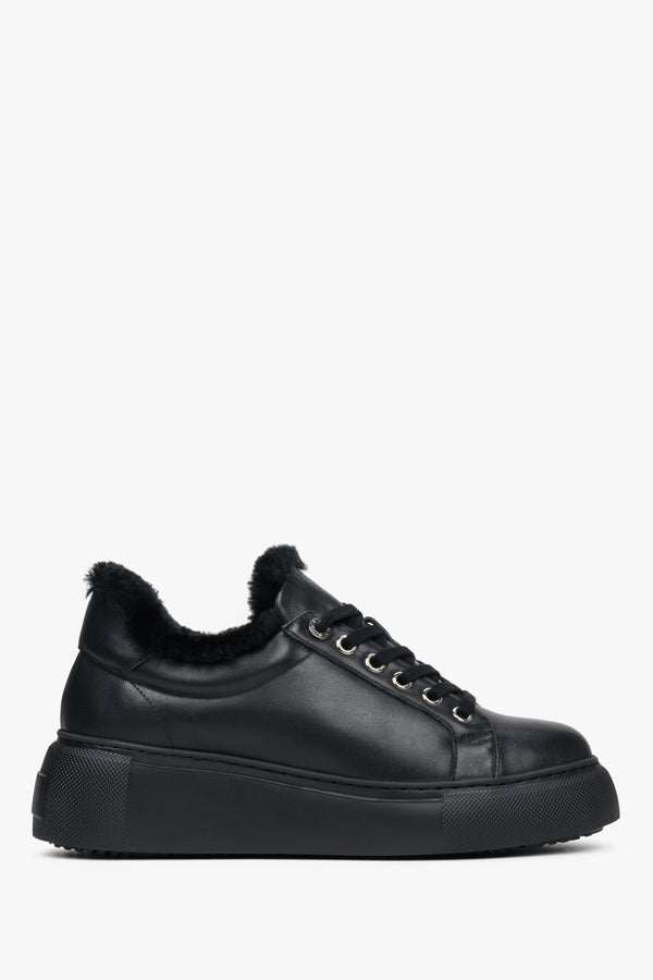 Black leather winter sneakers with insulation Estro brand - shoe profile.