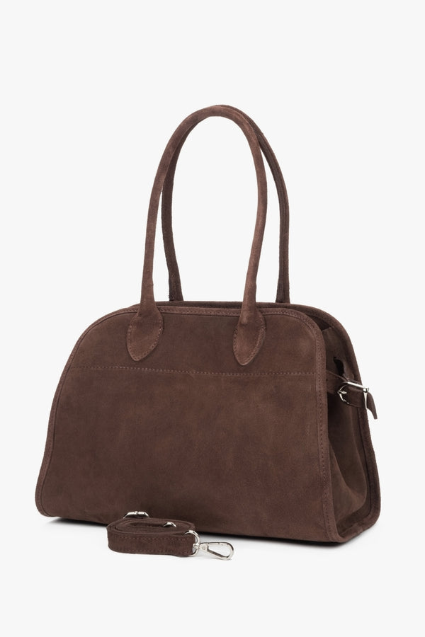 Stylish dark brown women's satchel handbag  crafted from high-quality premium Italian natural velour.