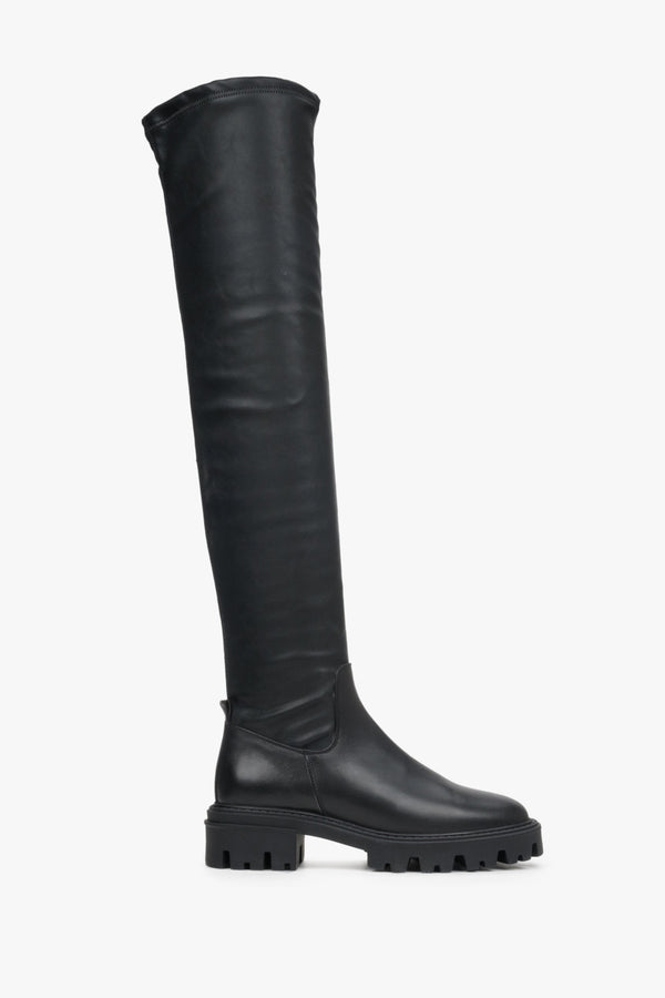 Women's Black Leather Knee High Boots Estro ER00111892.