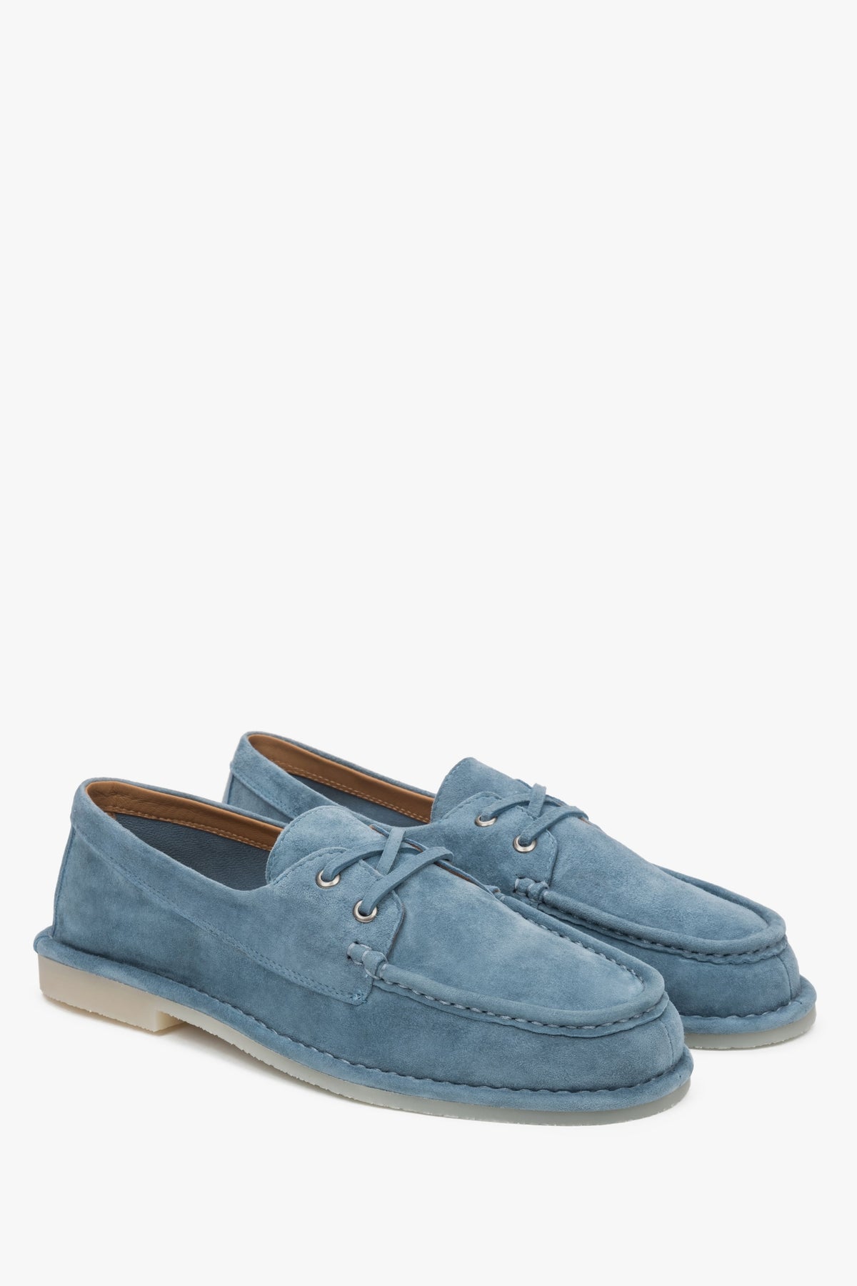 Elegant blue Estro women's lace-up loafers, made of soft velour, in a nautical maritime style.