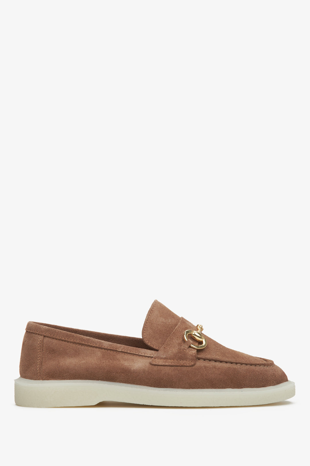 Light brown velour women's loafers.