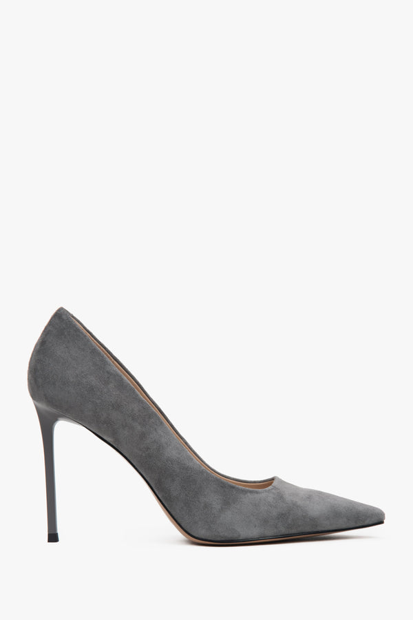 Women's Grey Heels made of Genuine Velour Estro ER00117235.