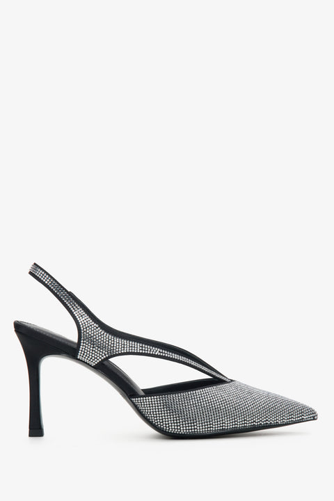 Women's Black Rhinestone-Embellished Slide Sandals Estro ER00114304