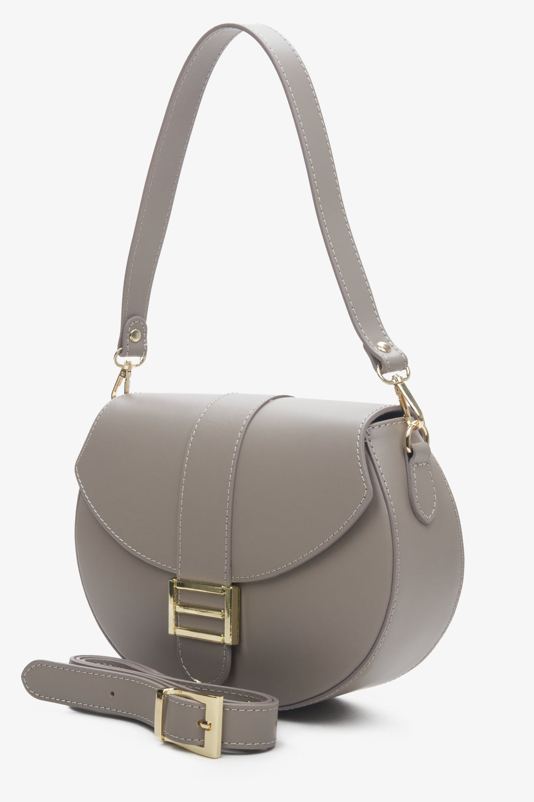 Grey leather handbag made of genuine leather.