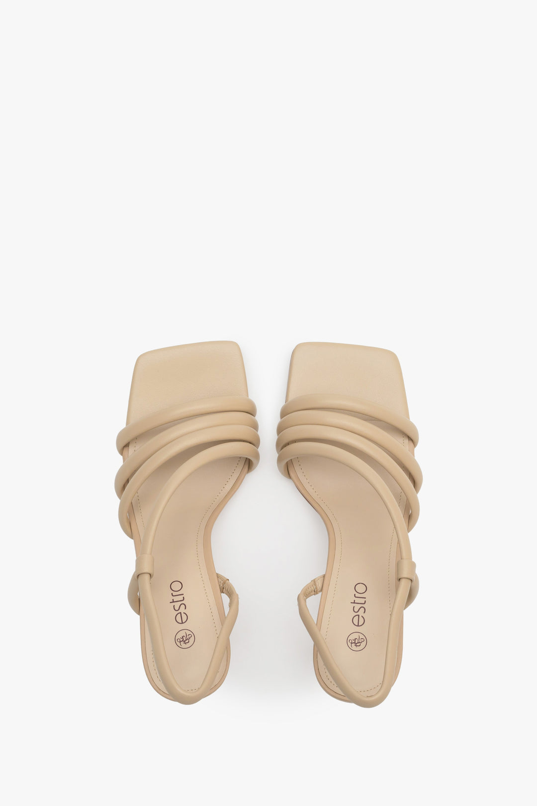 Heeled women's strappy sandals made of natural leather in beige by Estro.