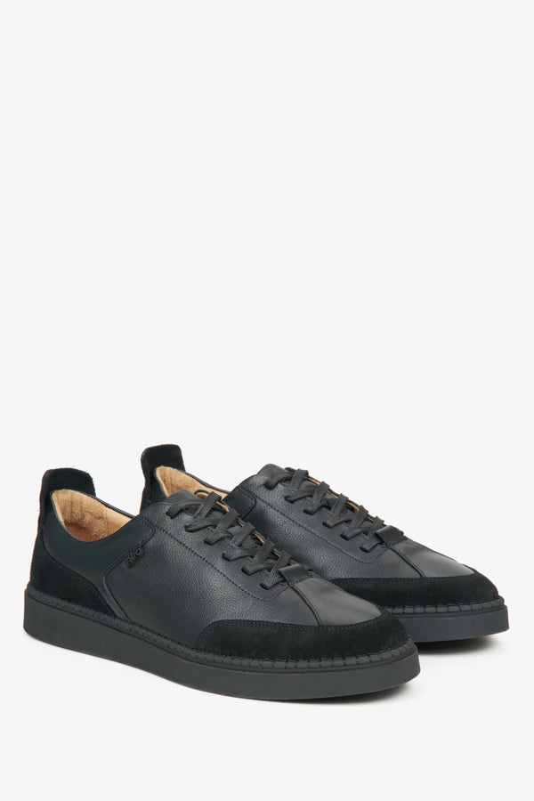 Estro black men's sneakers made of genuine leather and velour.