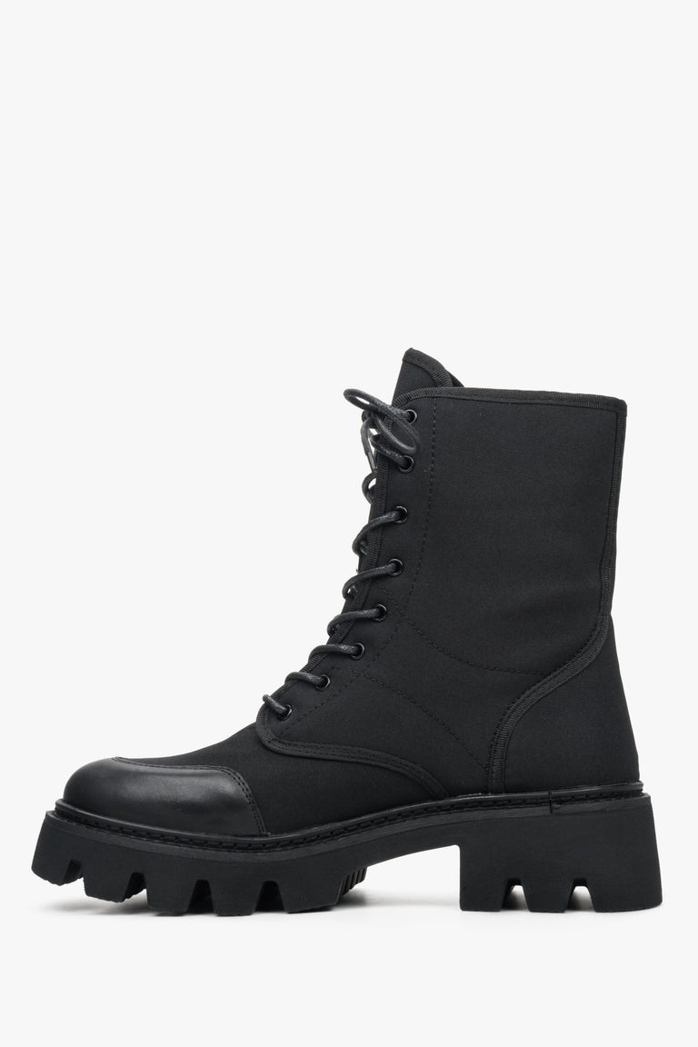 Women's black lace-up boots by Estro - shoe profile.