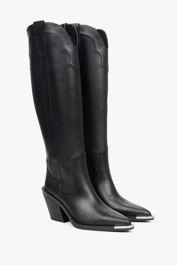 Estro black high women's cowboy boots - side profile.