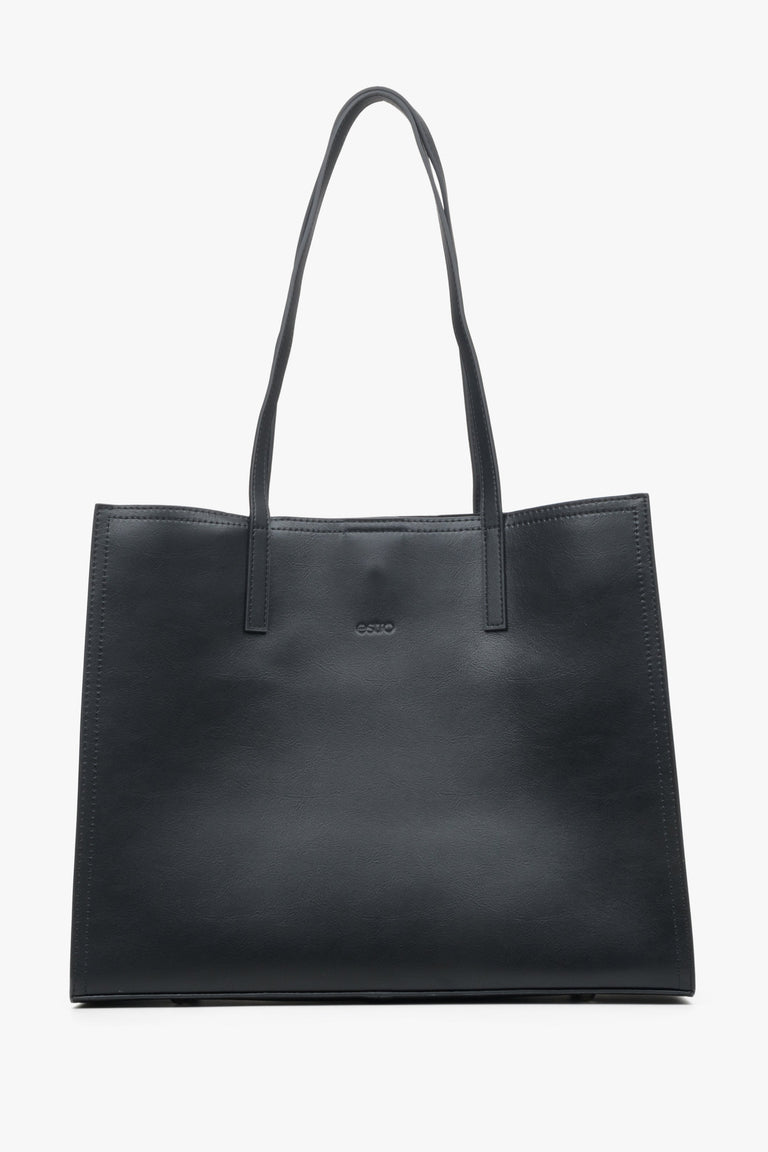 Women's Black Shopper Bag made of Genuine Leather Estro ER00108293.