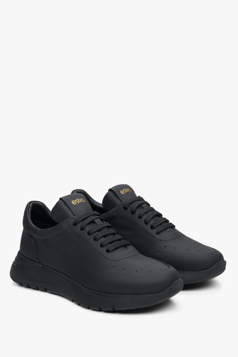 Women's black leather sneakers made of matte genuine leather by Estro.