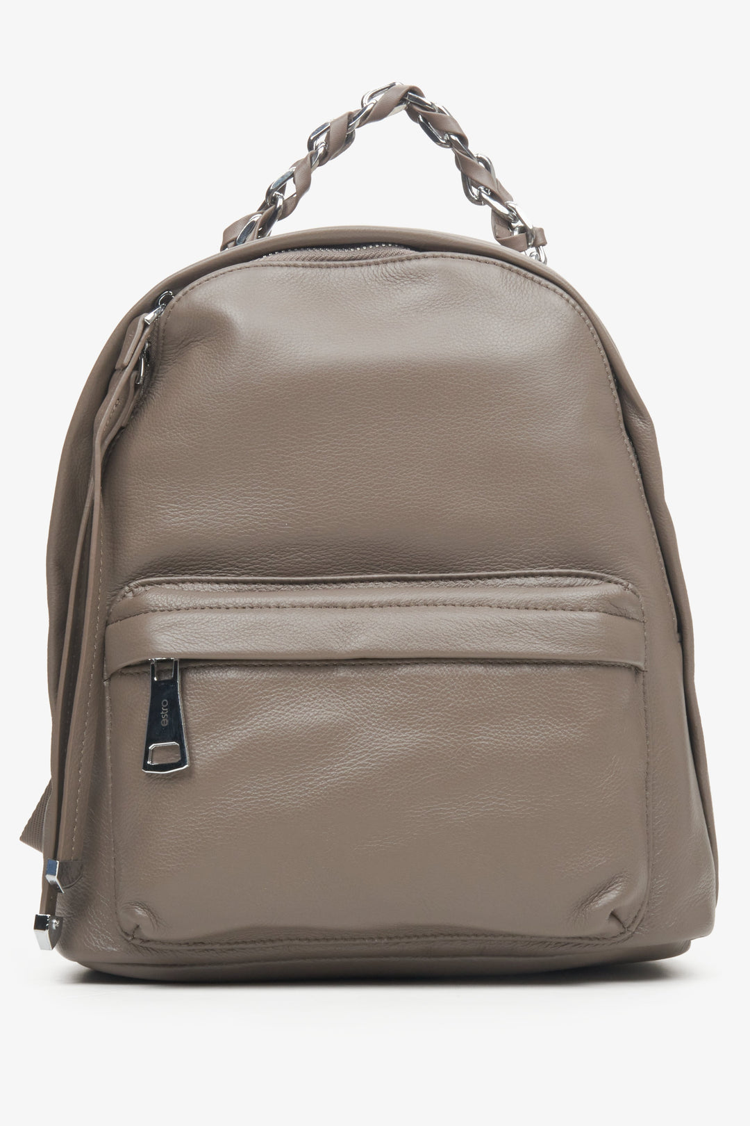 Women's Grey & Brown Backpack made of Genuine Leather with Silver Details Estro ER00113753.