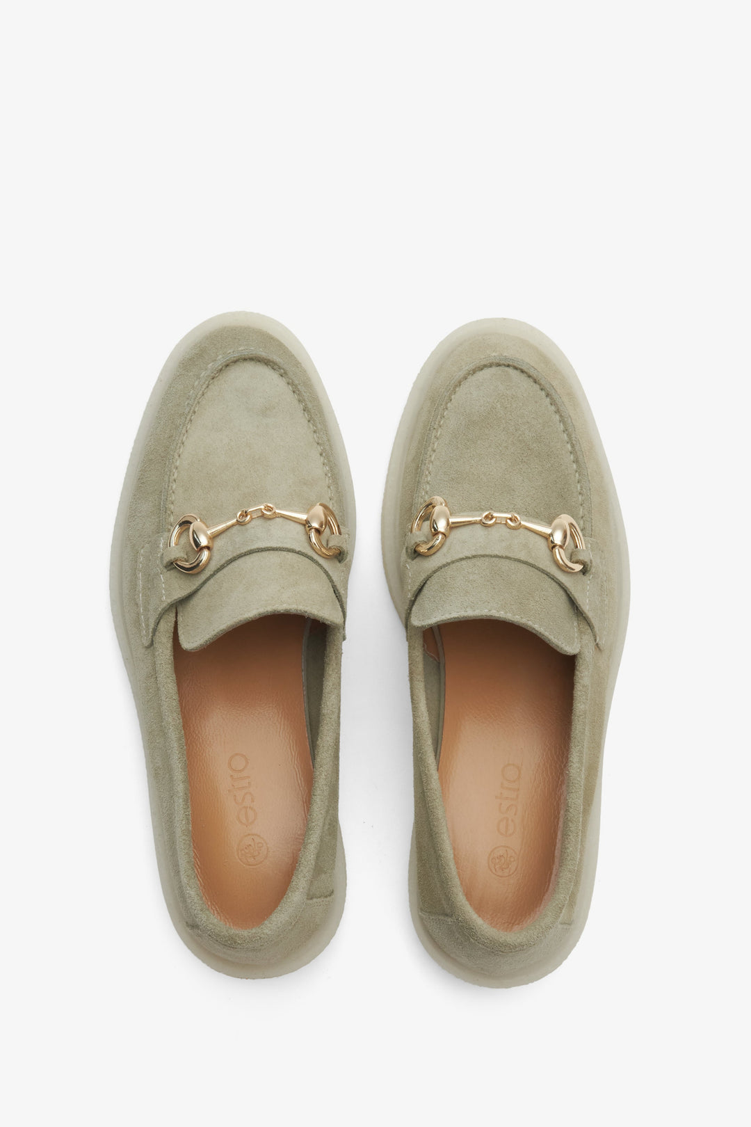 Light green women's loafers made of velour and leather by Estro