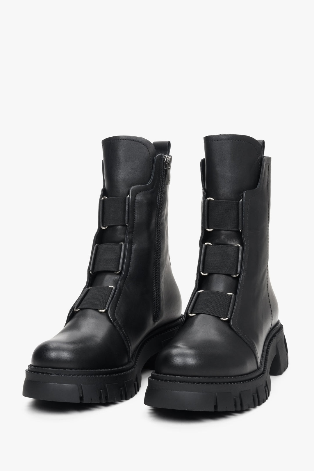 Stylish black women's natural leather ankle boots with an elastic insert for fall.