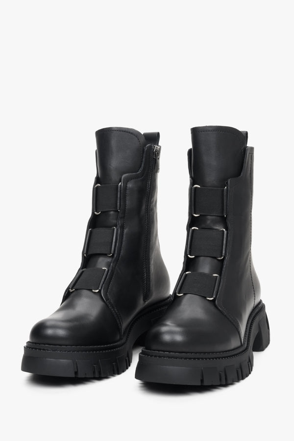 Women s Black Ankle Boots made of Genuine Leather for Fall ESTRO