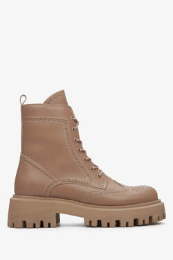 Lace-up, leather Estro women's boots platform - shoe profile.