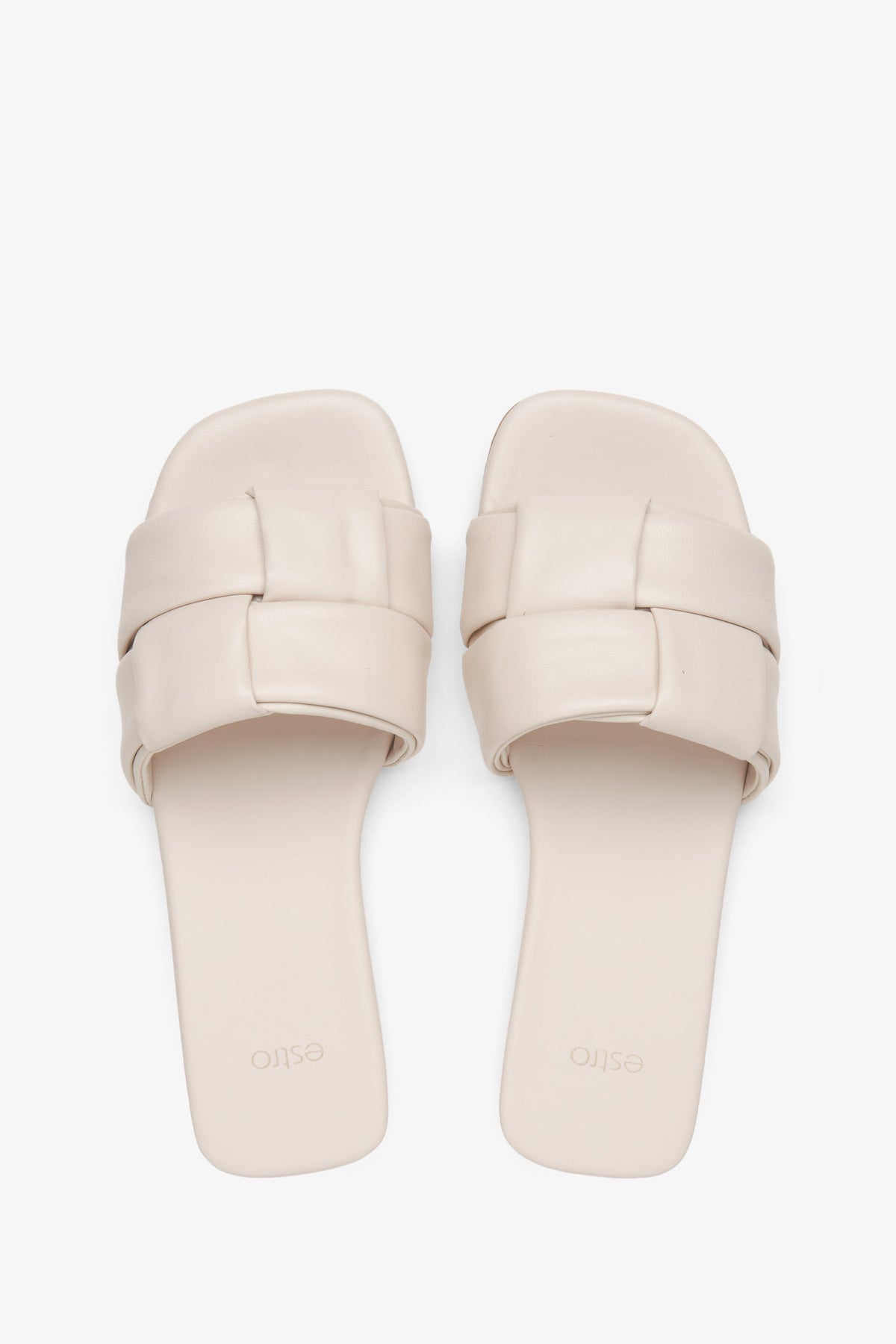 Slide Sandals for Women in Light Beige Patch Leather by Estro