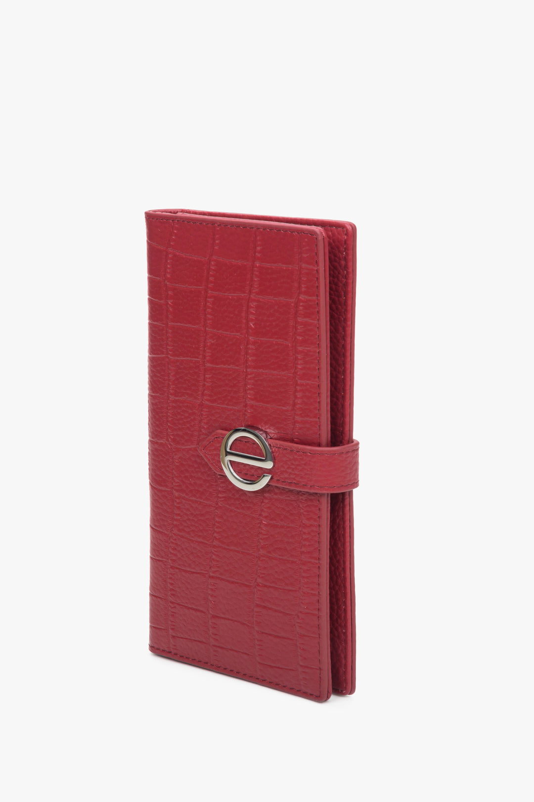 Red large women's wallet with silver fittings by Estro.