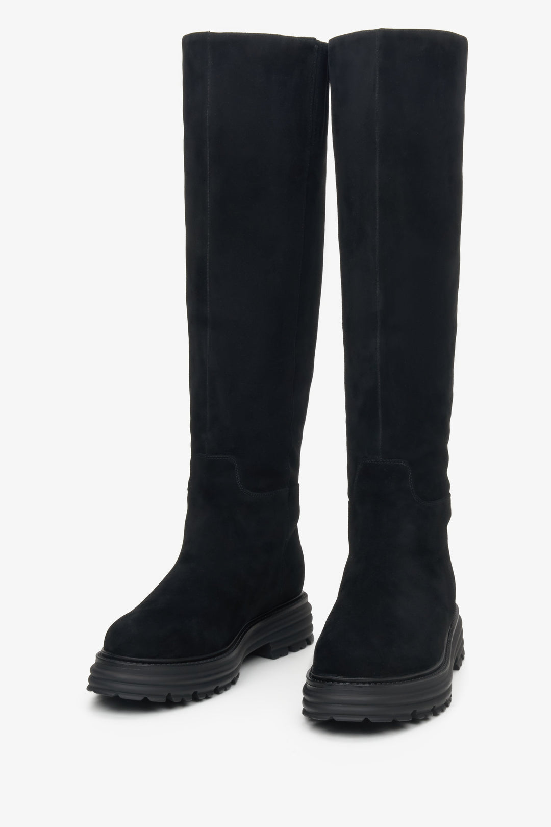 Women's black velour knee-high boots Estro.