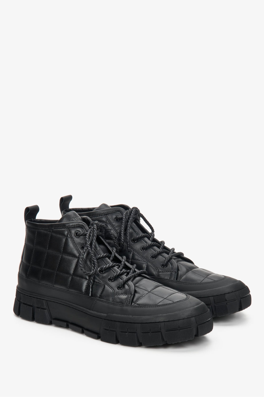 Men's Black High-top Sneakers made of Genuine Leather Estro ER00110193.