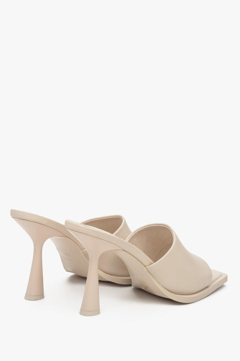 Light beige leather women's stiletto mules made of natural leather.