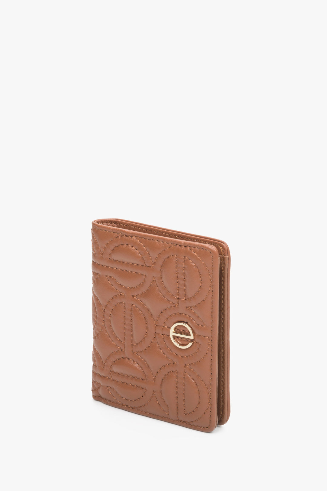 Small women's brown card leather wallet with gold accents by Estro.
