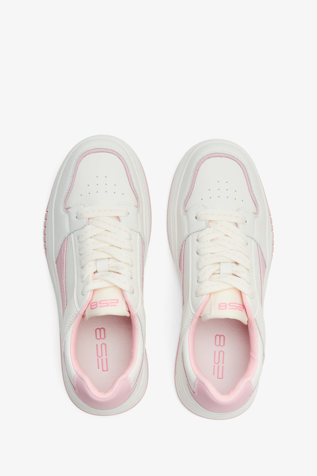 Women's white and pink leather sneakers ES 8 - presentation of the footwear from above.