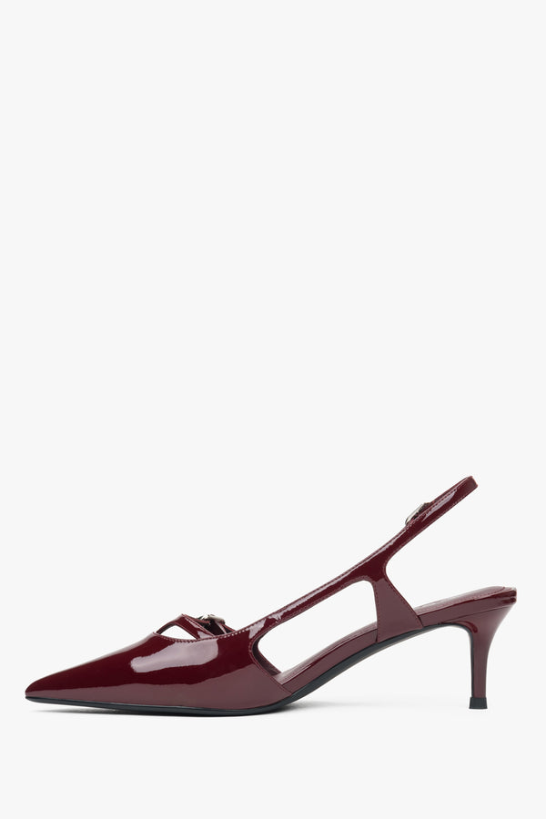 Estro burgundy slingback low-heel sandals.