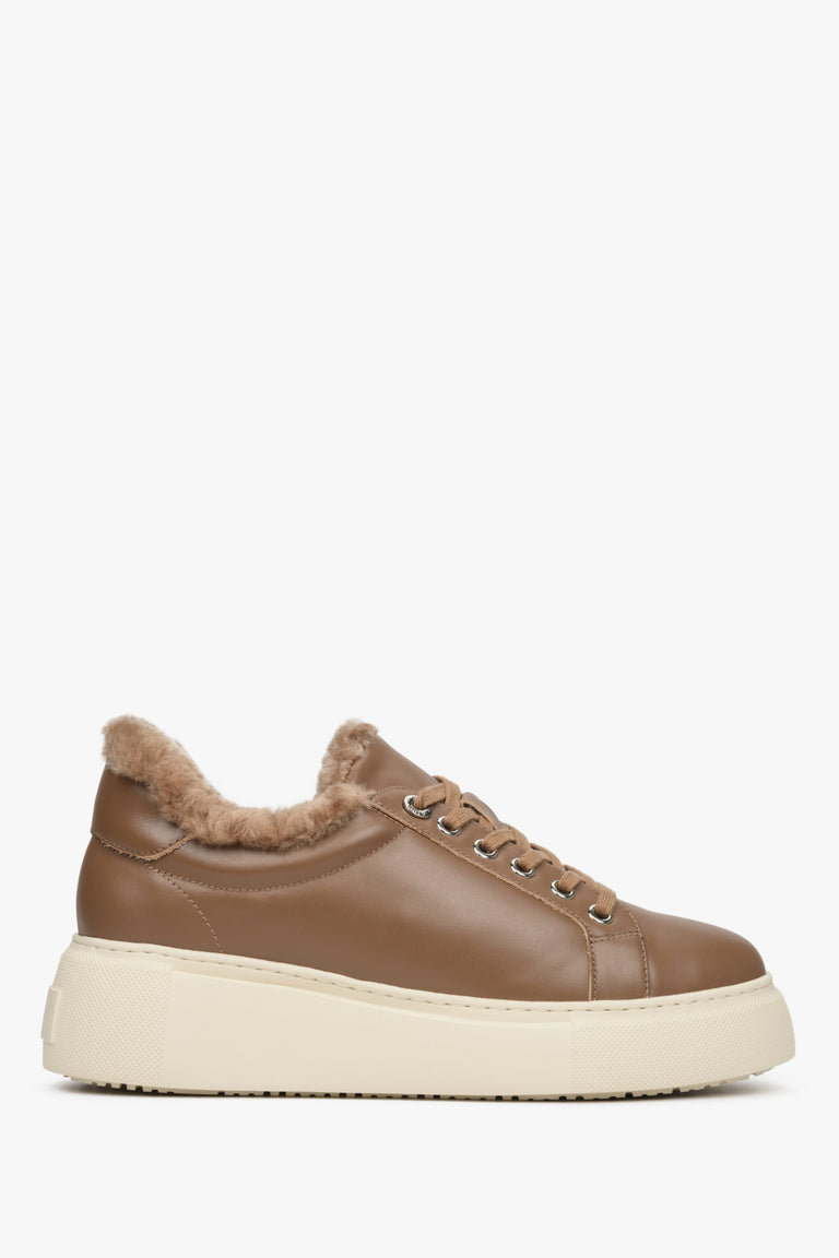 Brown leather winter sneakers with insulation Estro brand - shoe profile.