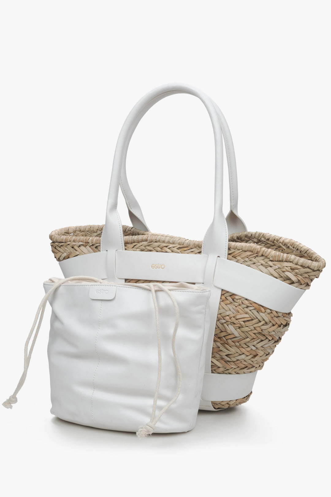 Women's beige-white straw woven shopper bag by Estro.