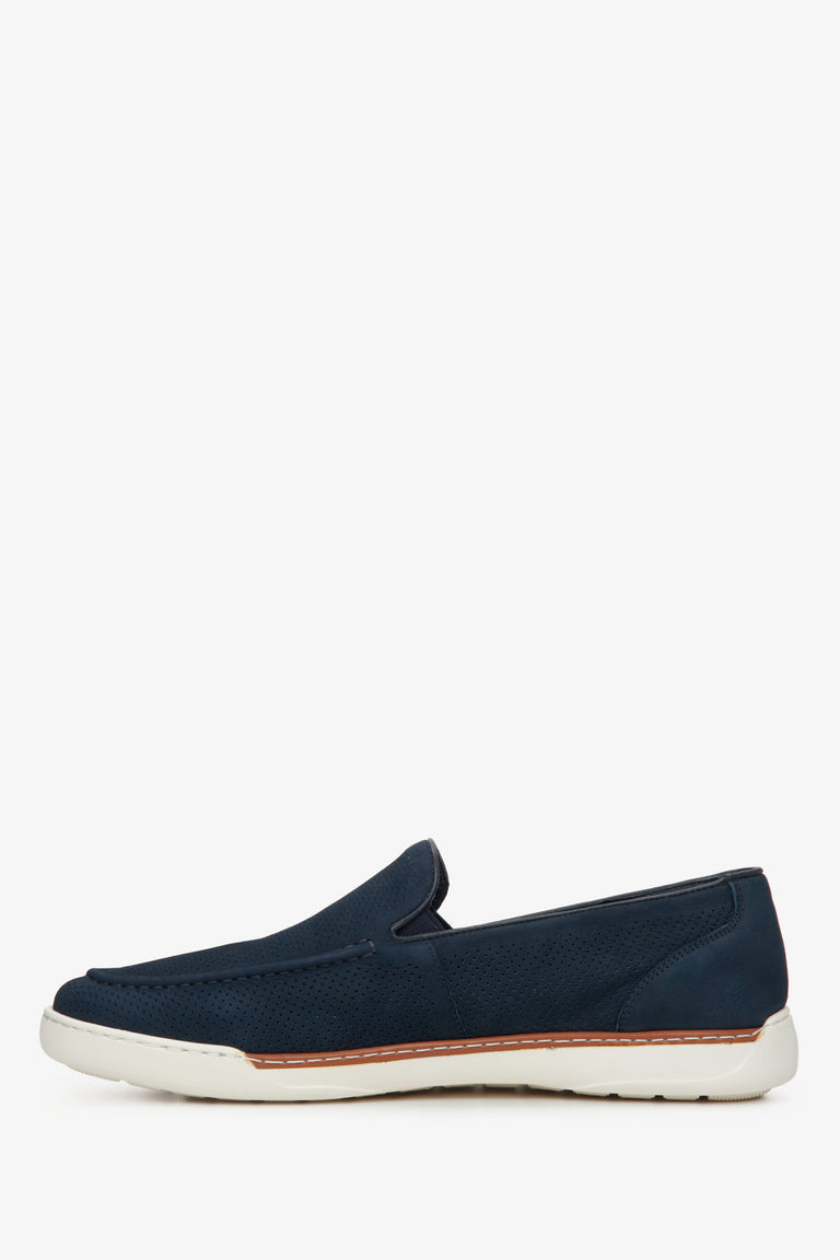 Estro navy blue nubuck men's moccasins for fall - shoe profile.